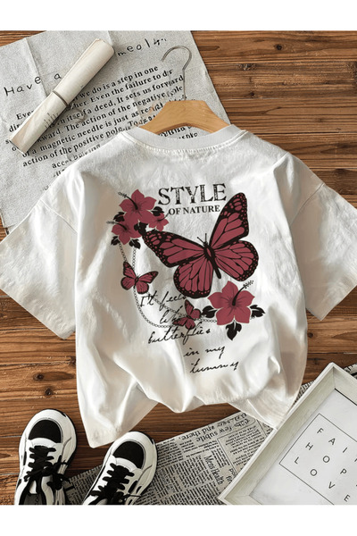 gencerco Style of Nature Butterfly Printed Premium Oversize T-Shirt