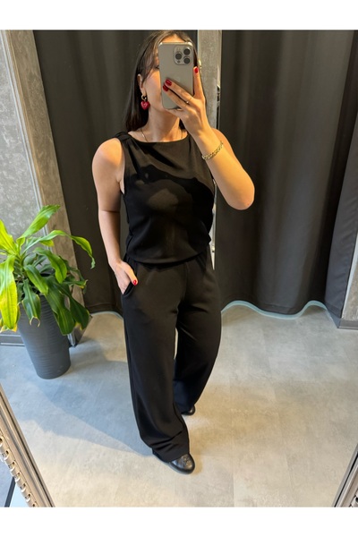 N&A BUTİK Siyah Kolsuz Bisiklet Yaka Tulum