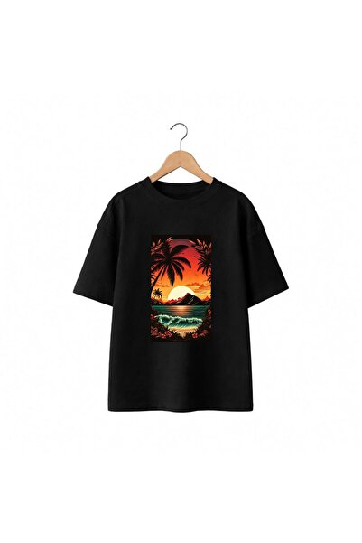 playwear Μπλουζάκι με στάμπα Landscape Sunset, 100% βαμβακερό, oversized, χαλ...