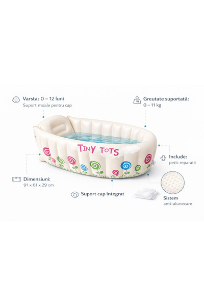 OEM Φουσκωτή Μπανιέρα Μωρού 0-12 Μηνών, Αναδιπλούμενη, Στήριξη Κεφαλής, Αντιο...