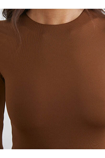 LC Waikiki Καφέ γυναικείο κορμάκι με λαιμόκοψη ποδηλάτου