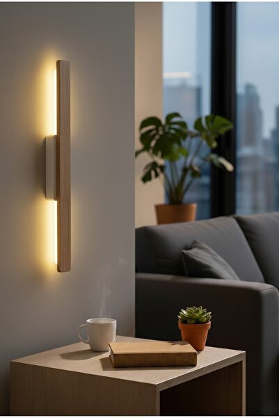 Emriba Şarjlı LED Ahşap Duvar Apliği | Kablosuz Modern Minimalist Aplik (Günı...