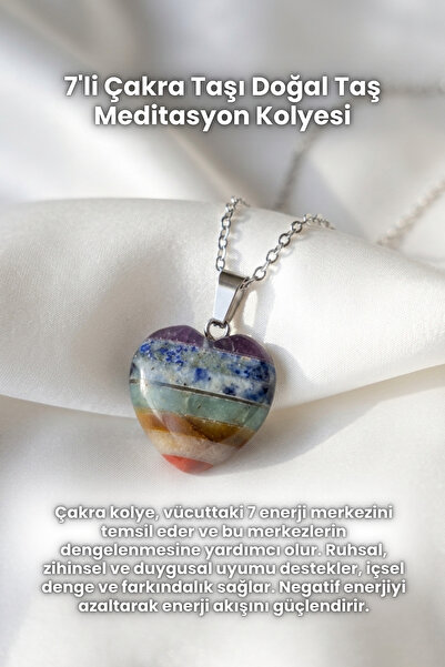 Elifsu Jewelry قلادة من 7 أحجار شاكرا من الحجر الطبيعي للتأمل مع قلوب