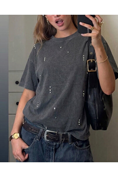 Touz Moda Βίντατζ Πλυμένο Κρυστάλλινο Όβερσάιζ Τ-Σερτ