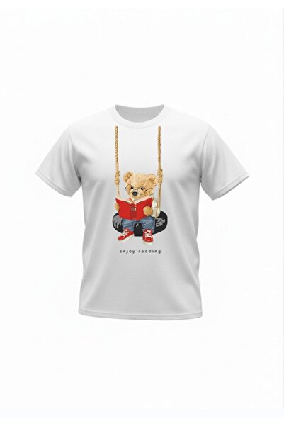 URBANTRENDSTORE Unisex Μπλουζάκι με σχέδιο αρκουδάκι που διαβάζει βιβλίο, Καλ...