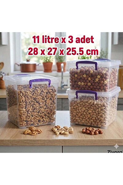 ZİVORA Set of 3 11 Liter (11X3) Vertical Deep Food Storage Containers with Pl...