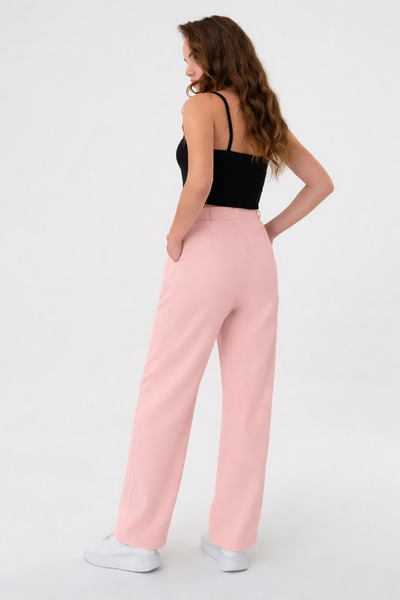 Hazel Γυναικείο παντελόνι Palazzo σε πούδρα με ψηλή μέση