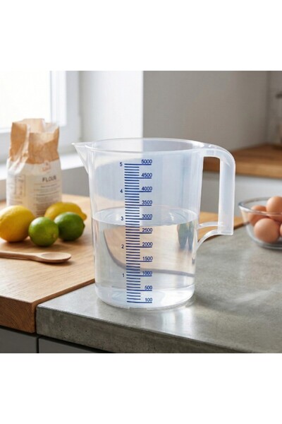 VELOXA Mutfak Ölçü Kabı 5 Litre Geniş Kapasite Mavi Ölçekli