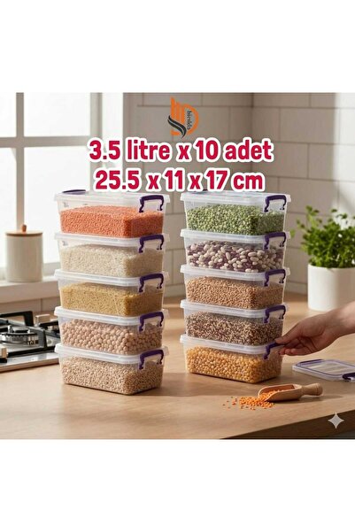 ZİVORA Set of 10 3.5 Liter (3.5X10) Horizontal Food Storage Containers with P...