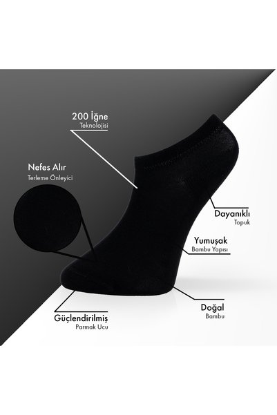 Lion Monroe Pure Bamboo Women's Sneaker Black - Navy Blue - Smoked Socks Seamless Invisible Ankle Sports Socks Premium 6-Pack L5952Aznb Softaura