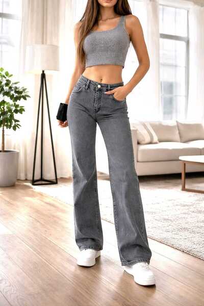 NWC Love 90`s Lycra Casual Γυναικείο Παντελόνι Τζιν Palazzo με φαρδιά μπατζάκ...