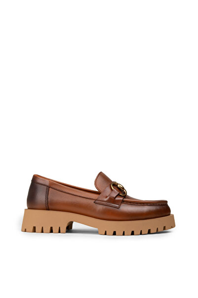 Deery Women's Genuine Leather Tan Colored Buckle Loafer