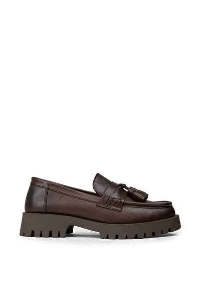 Deery Women's Genuine Leather Brown Tasseled Loafer