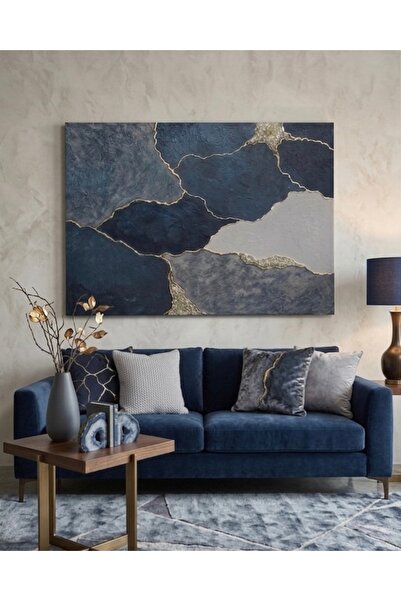 Arties Concept Dokulu Gold Detaylı Mavi Tonlarında Modern Oturma Odası Tablo ...