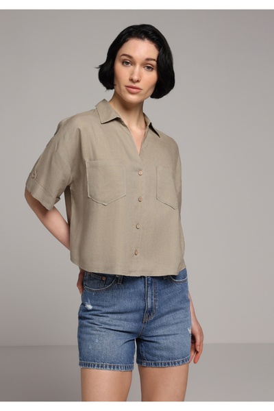 Colin's Fashion Fit Shirt Neck Düz Γυναικείο πράσινο κοντομάνικο πουκάμισο