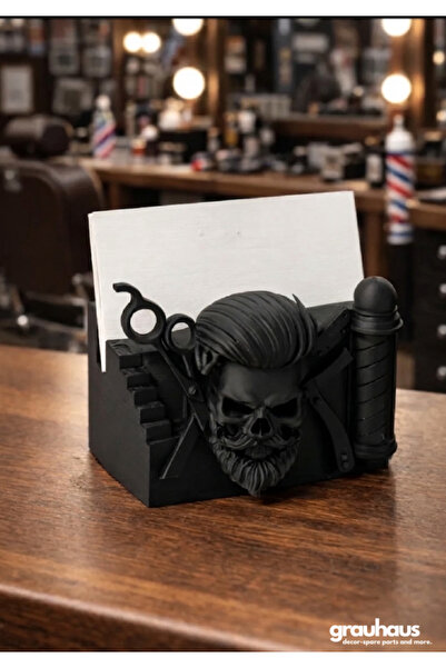 GRAUHAUS Erkek Kuaförü Berber Skull Kartvizit Standı