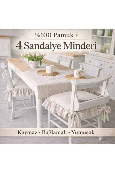 Sister Home Design İskandinav Stil Buldan Pamuk 4’lü Sandalye Minderi | Fırfı...