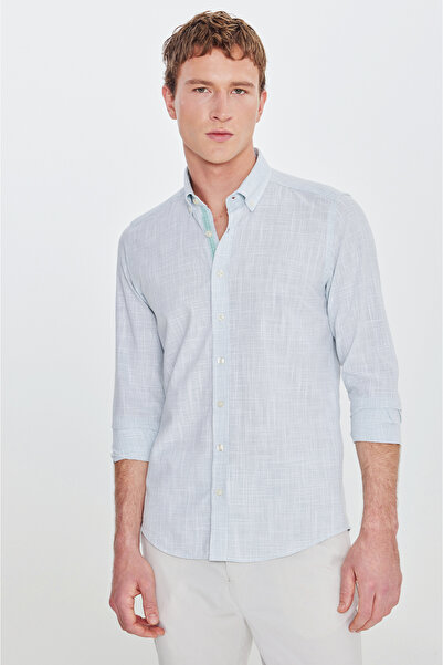 ALTINYILDIZ CLASSICS Ανδρικό πουκάμισο Dobby με γιακά με στενό κούμπωμα χακί