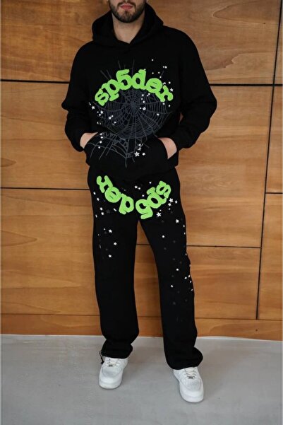 Kanonik Education Ανδρικό σετ φόρμας με κουκούλα, με σχέδιο αράχνης και πράσι...