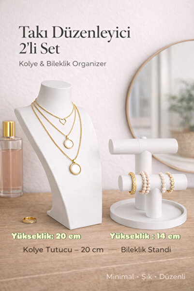 Cafio3D Şık 2’li Set - Kolye ve Bileklik Standı, Takı Sergileme ve Düzenleme ...