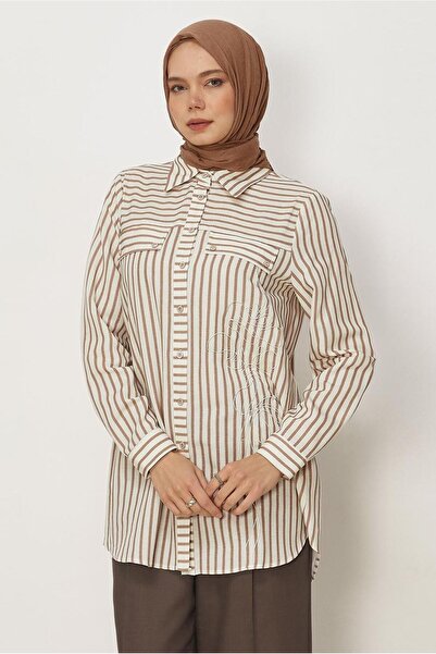 Alvina Striped Shirt Collar Tunic 46359