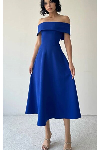 TANISA Μπλε Creil Φόρεμα με Τιράντες από Διπλό Ύφασμα TNS-4424