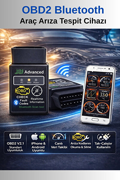 Shopura Hhobd Obd2 V2.1 Tüm Telefonlara Uyumlu Bluetooth Özellikli Araç Arıza...