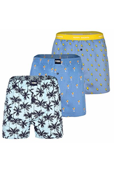 Happy Shorts Herren Webboxershorts, 3er-Pack - Amerikanischer Stil, Baumwolle...
