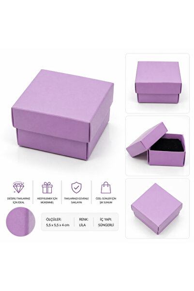 Mass Box Lila Takı Kutusu 5,5x4x3 cm Hediye Kutusu Yüzük Küpe Kolye Saklama K...