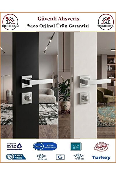Trendhomm Lama Rozetli İç Oda Kapı Kolu - Nikel Saten