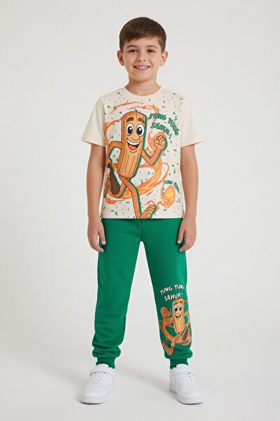 Cansın Mini Πράσινο μπλουζάκι με λαιμόκοψη ποδηλάτου και ελαστική μέση, σετ 2...