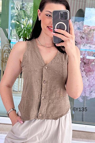 İnce Topuk Κεντημένο λινό γιλέκο 6y135