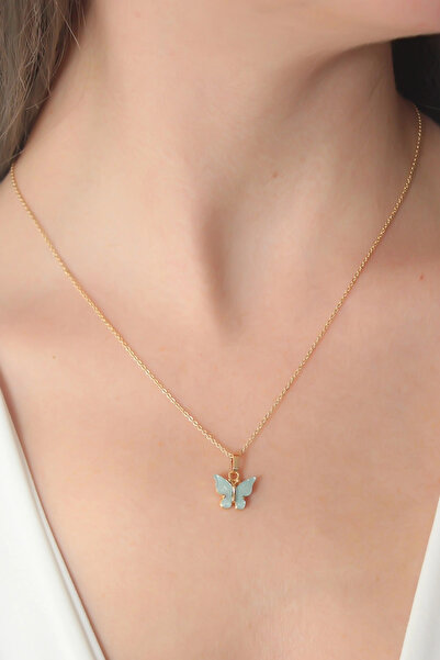 özssa Gold Color Water Green Butterfly Figure Women's Necklace