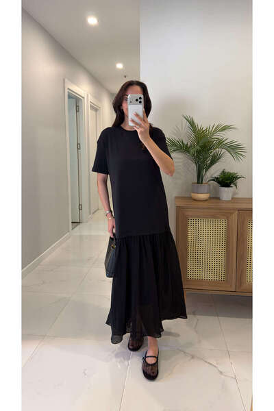 BİRCANÇİL Μαύρο φόρεμα Koleks με διακοσμητικό τελείωμα στη φούστα
