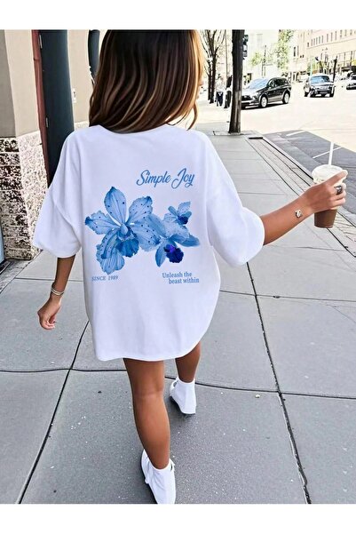 ZAVIXO ΓΥΝΑΙΚΕΙΟ Oversize Βασικό Απλό T-Shirt με Σχέδιο Λουλουδιών Joy – 100%...
