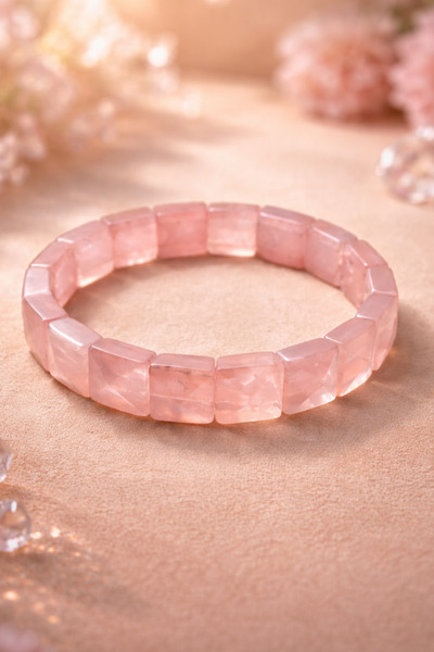 Otto Man Steel Jewelry Kadın Pembe Kuvars Doğaltaş Bileklik Şık Tasarım Zarif...