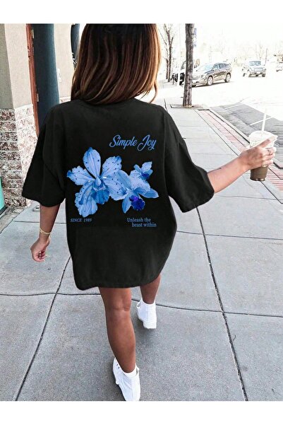 ZAVIXO ΓΥΝΑΙΚΕΙΟ Oversize Βασικό Απλό T-Shirt με Σχέδιο Λουλουδιών Joy – 100%...