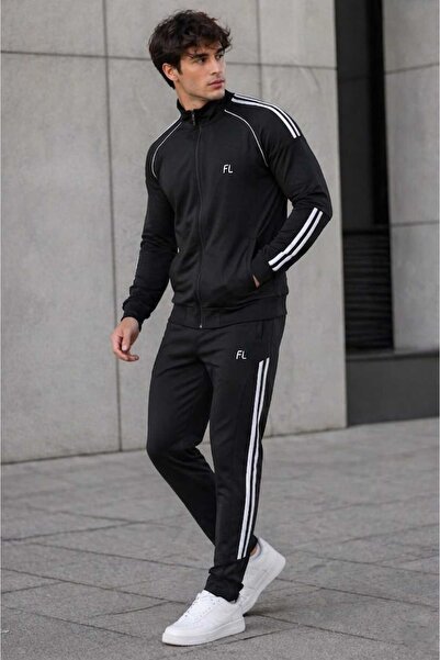 Fors Life Men's Ribbed Tracksuit Set, Black