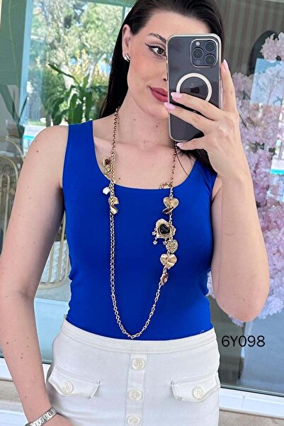 İnce Topuk Μπλουζάκι με τετράγωνο γιακά και διπλή στρώση μπροστά 6y098