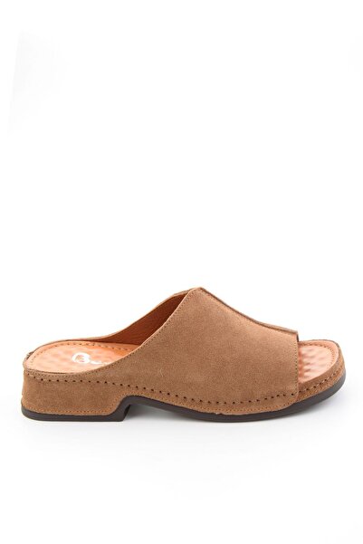 Bambi Γυναικείες παντόφλες Tan από γνήσιο δέρμα K04695180102