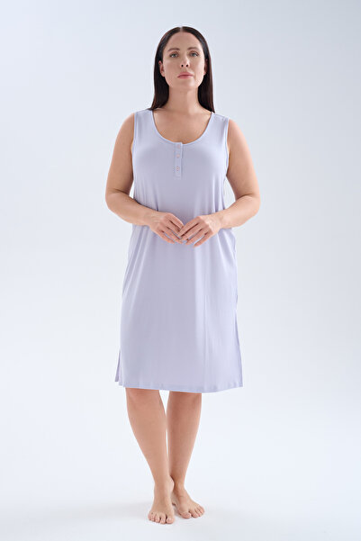Hays Kadın Plus Size Modal Kaşkorse Kolsuz Yırtmaçlı Gecelik