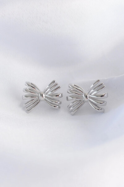 özssa Brass Silver Color Bow Earrings