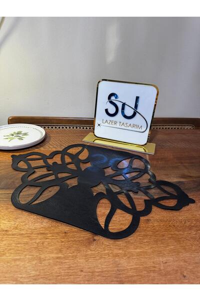 EHA LAZER Μαύρη χαρτοπετσέτα σερβιρίσματος από τεχνητό δέρμα με κομψή λουλουδ...