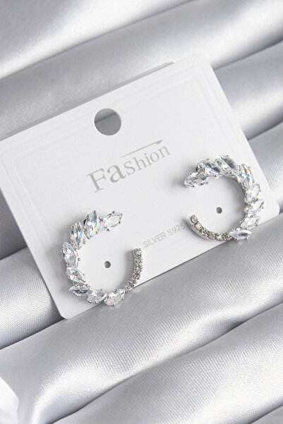 özssa Brass Silver Color Zircon Stone Women's Earrings