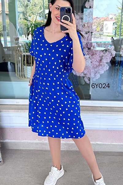 İnce Topuk Φόρεμα Viscose με V λαιμόκοψη και διακοσμητικές λωρίδες 6y024