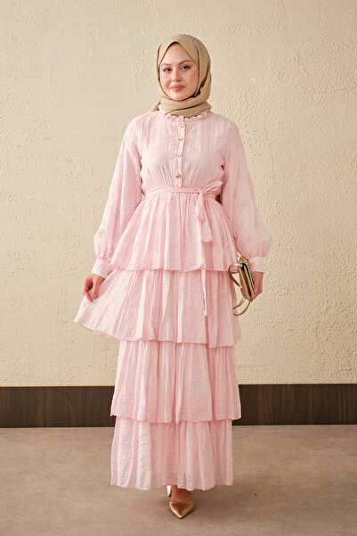 LOCCO Γυναικείο φόρεμα με ελαστική μέση, χρυσά κουμπιά και λεπτομέρεια βολάν,...