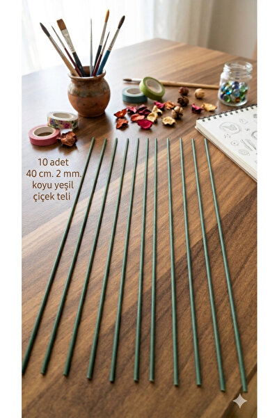 serap çiçekçilik 10 Adet Yeşil Çiçek Teli 2 mm. 40 cm.