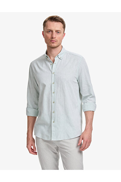 Pierre Cardin Su Yeşili Keten Karışımlı Regular Fit Uzun Kollu Gömlek 5032094...