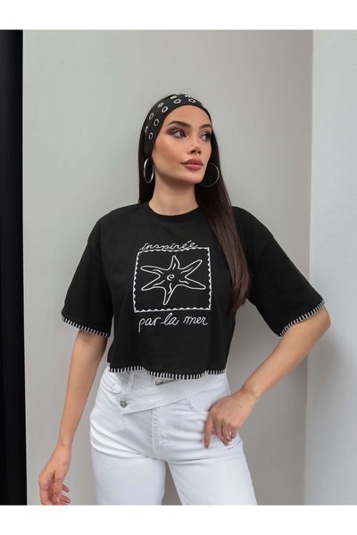 ESRAHELVACI Μπλουζάκι Crop με Κέντημα Αστεριών