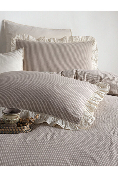 Macas Home Σετ παπλωματοθήκης με βολάν, 100% βαμβακερό νήμα, βαμμένο, πλενόμε...